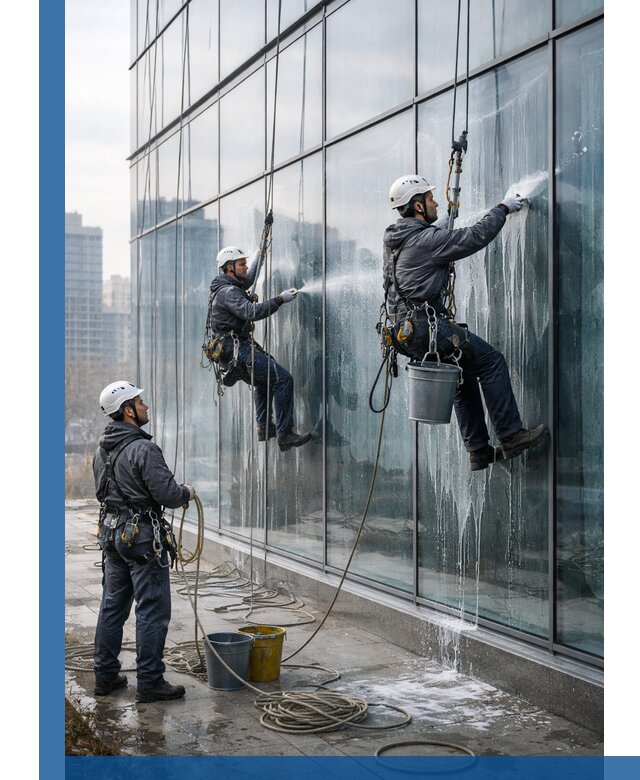 Промышленная мойка панорамных окон на высоте в Павловском Посаде