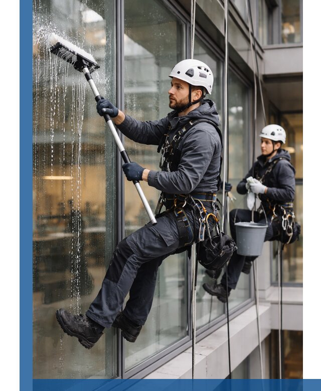 Профессиональная мойка витражей промышленными альпинистами в Павловском Посаде