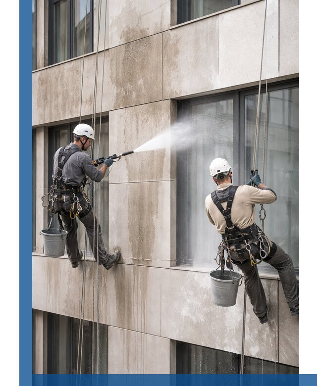 Послестроительная мойка фасада промышленным альпинизмом в Павловском Посаде