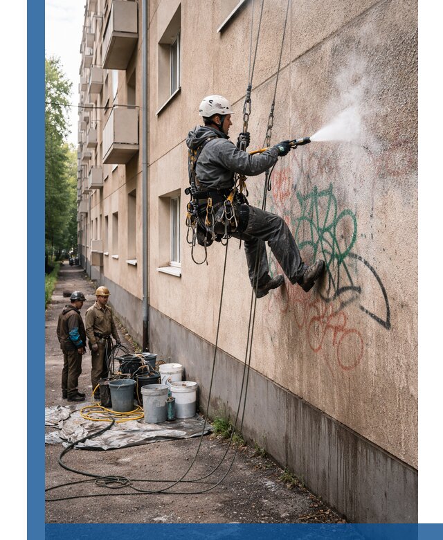 Удаление граффити с фасада в Павловском Посаде без следов и повреждений