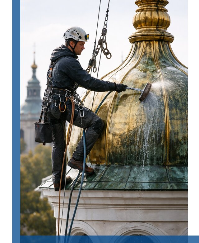 Профессиональная мойка куполов и шпилей высотными альпинистами в Павловском Посаде