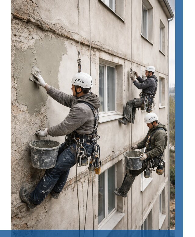 Ремонт штукатурного фасада в Павловском Посаде от 762 р. под ключ | ВЫСОТНИК-Пвл