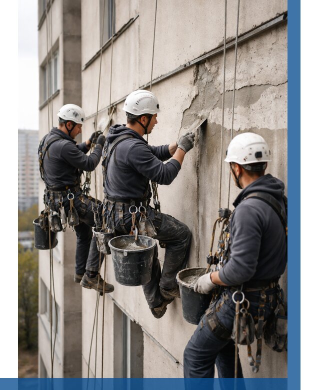 Ремонт бетонных элементов фасада в Павловском Посаде от 2541 р. | ВЫСОТНИК-Пвл