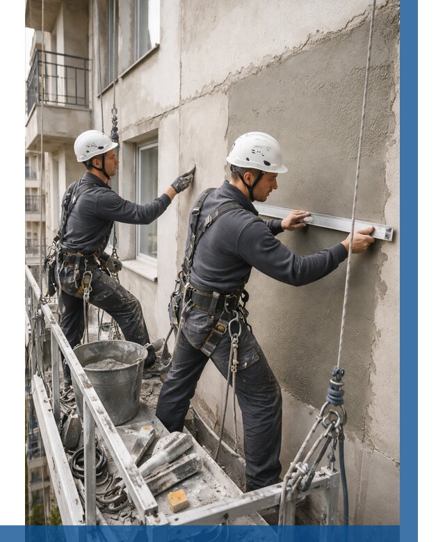 Штукатурка фасада на высоте в Павловском Посаде от 915 р. | ВЫСОТНИК-Пвл