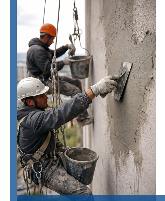 Штукатурка фасада на высоте в Павловском Посаде профессиональные работы