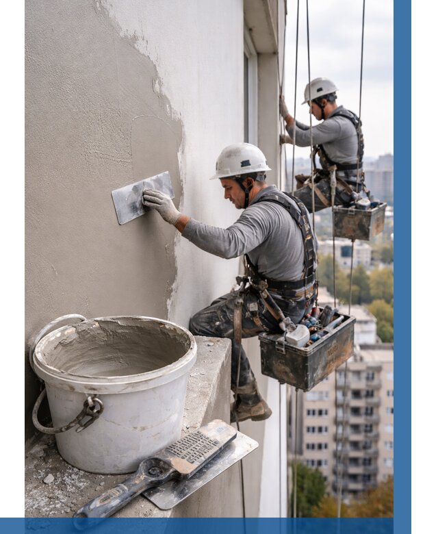 Шпаклевка фасада на высоте в Павловском Посаде от 711 р. | ВЫСОТНИК-Пвл