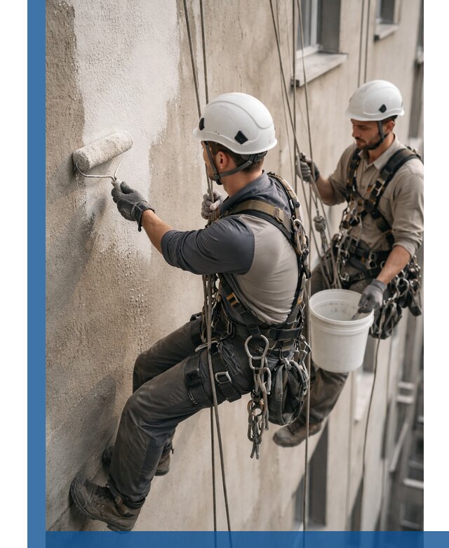 Грунтовка фасада на высоте в Павловском Посаде промышленными альпинистами