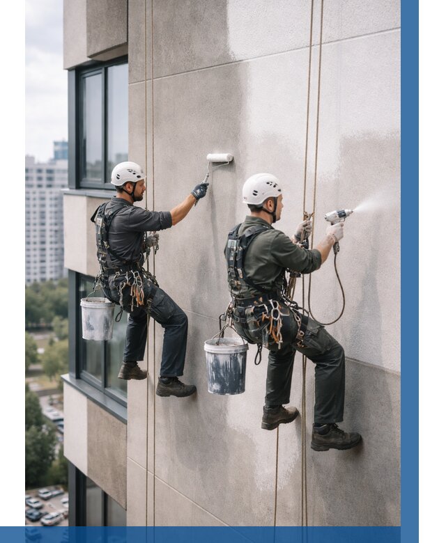 Покраска фасада альпинистами в Павловском Посаде от 305 р. | ВЫСОТНИК-Пвл