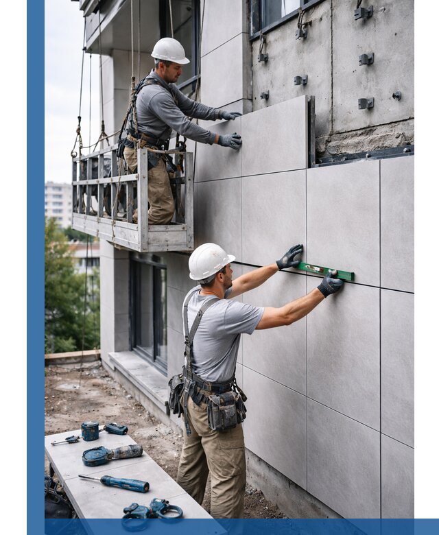 Монтаж керамогранита на фасад в Павловском Посаде под ключ с гарантией качества