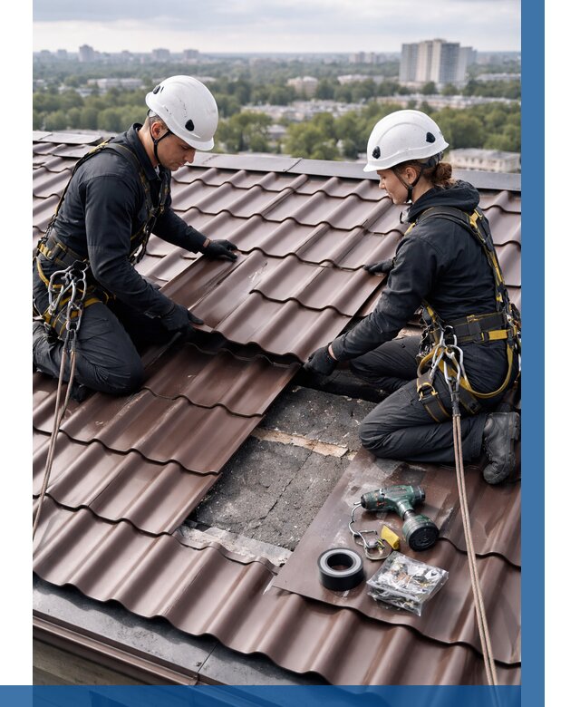 Ремонт металлочерепицы на крыше в Павловском Посаде от 915 р. | ВЫСОТНИК-Пвл