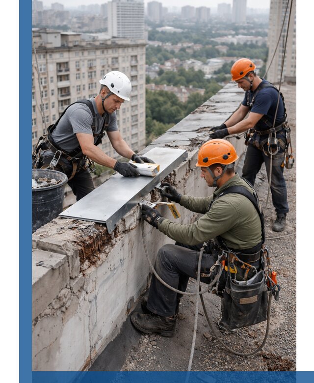 Ремонт парапета на кровле в Павловском Посаде, высотные работы с гарантией