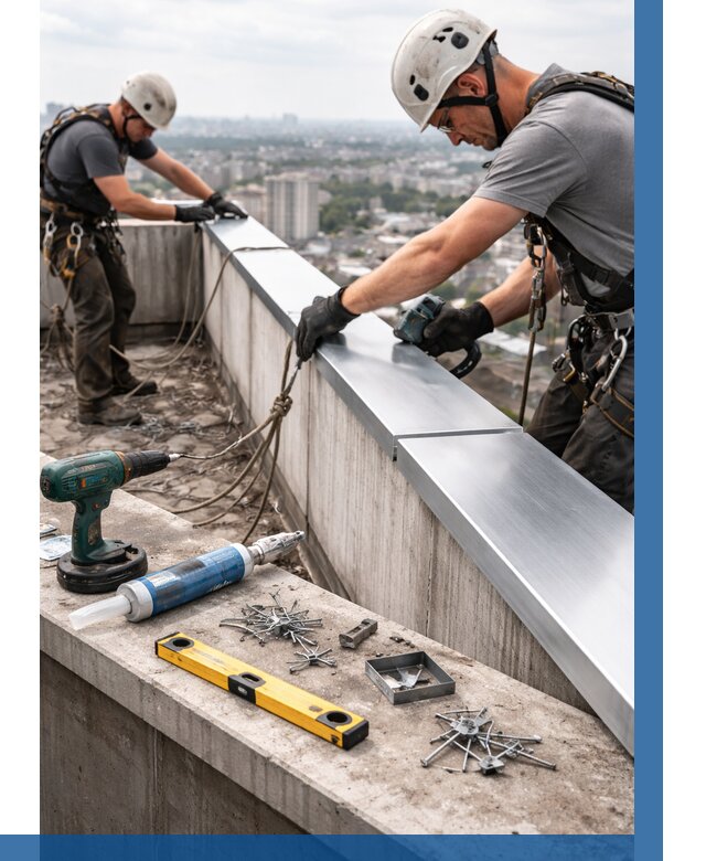 Монтаж парапетных крышек в Павловском Посаде от 813 р. | ВЫСОТНИК-Пвл