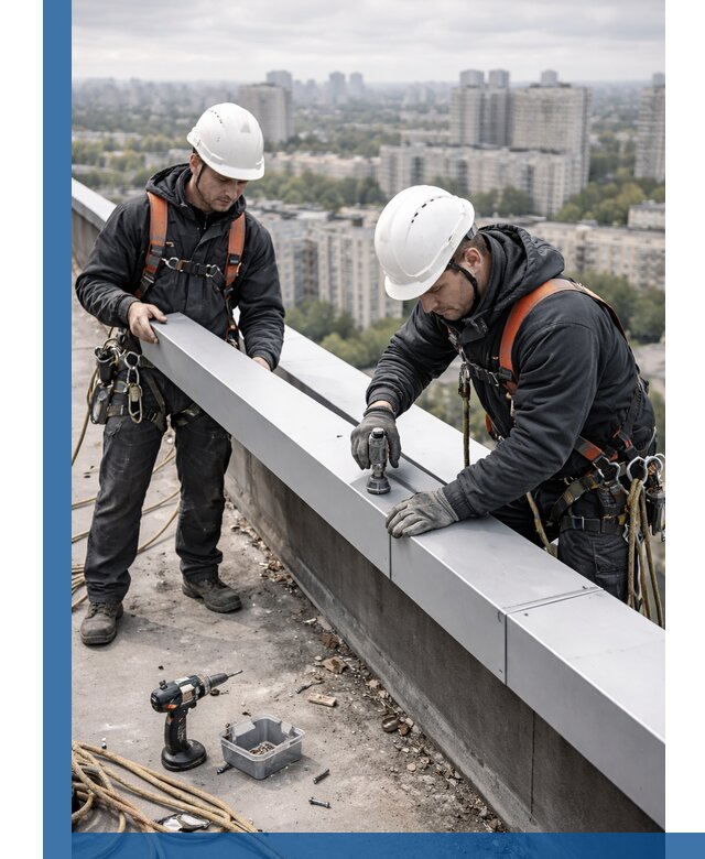 Монтаж парапетных крышек и ограждений кровли в Павловском Посаде