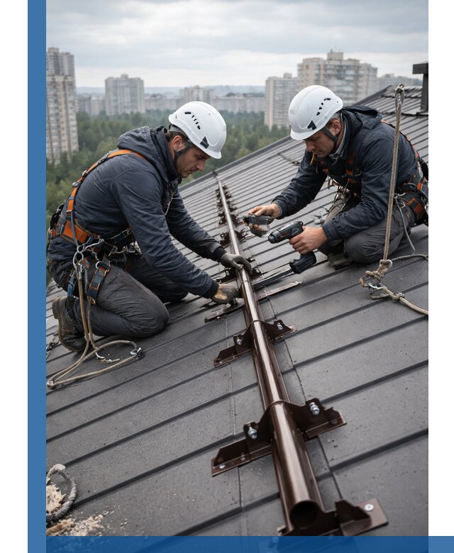 Монтаж снегозадержателей на кровле зданий в Павловском Посаде под ключ