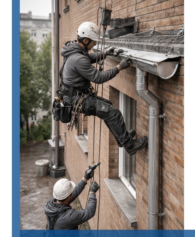 Монтаж водосточной системы на здании в Павловском Посаде под ключ