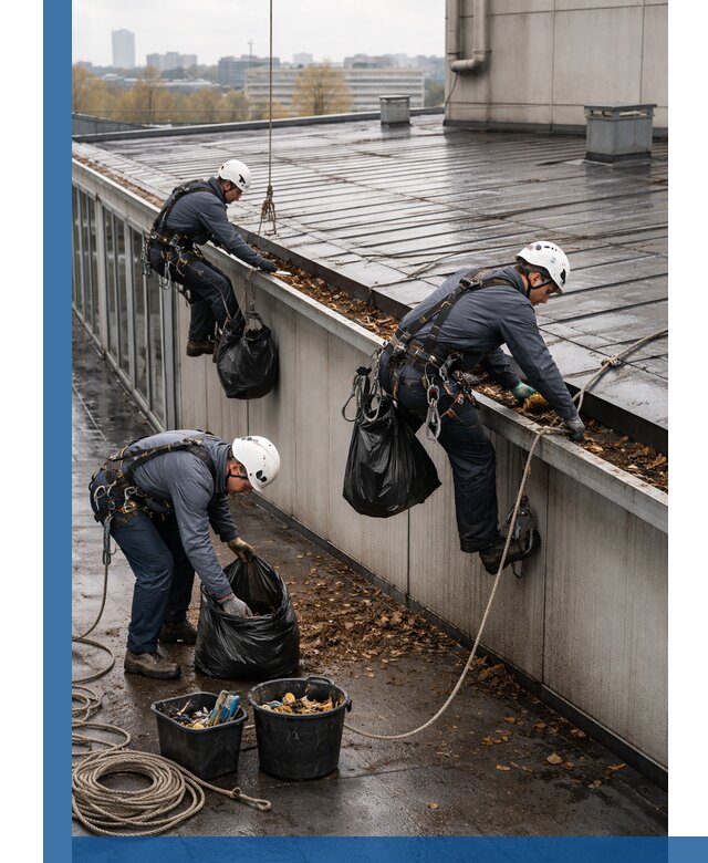 Очистка кровли по периметру в Павловском Посаде силами промышленных альпинистов