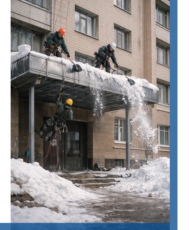 Очистка козырьков от снега в Павловском Посаде от 3557 р. | ВЫСОТНИК-Пвл