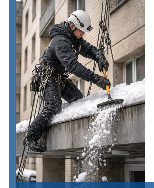 Очистка козырьков от снега в Павловском Посаде круглогодично безопасно