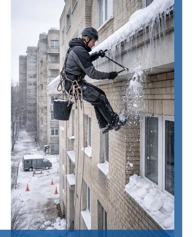 Удаление наледи с карнизов в Павловском Посаде от 356 р. | ВЫСОТНИК-Пвл