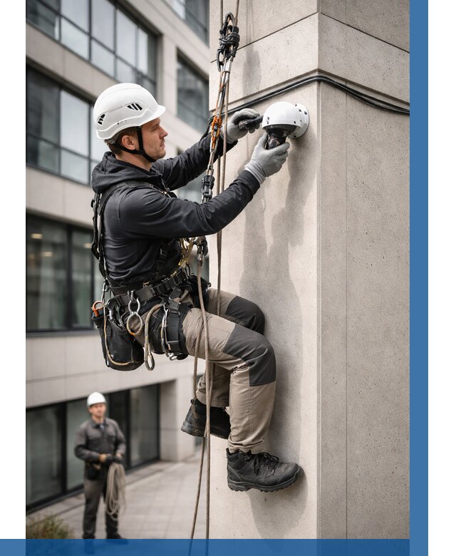 Монтаж камер видеонаблюдения на фасаде в Павловском Посаде от 8638 р.-ВЫСОТНИК-Пвл