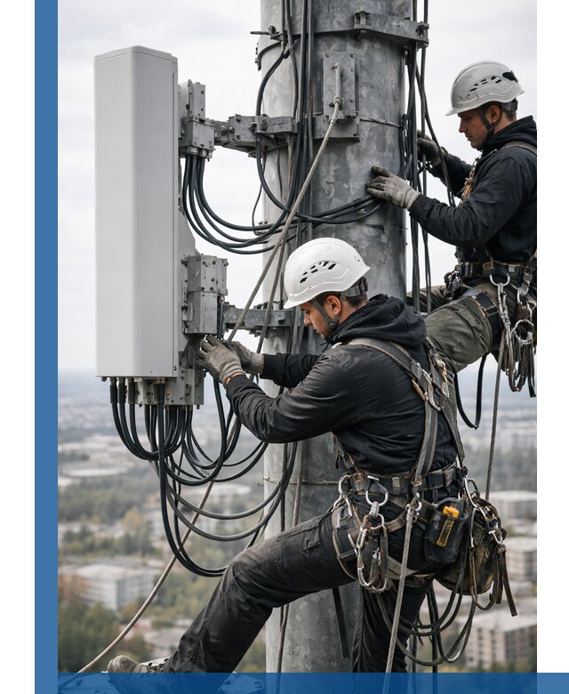 Монтаж оборудования связи на мачте в Павловском Посаде с пусконаладкой