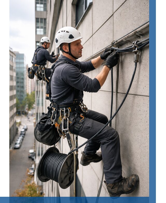 Прокладка кабеля по фасаду в Павловском Посаде от 356 р. | ВЫСОТНИК-Пвл