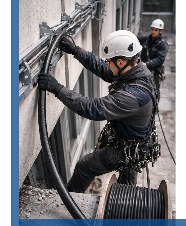 Протяжка кабеля питания на высоте в Павловском Посаде с гарантией безопасности и качества