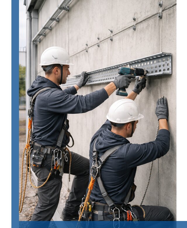 Монтаж кабельных лотков на фасаде зданий в Павловском Посаде с гарантией