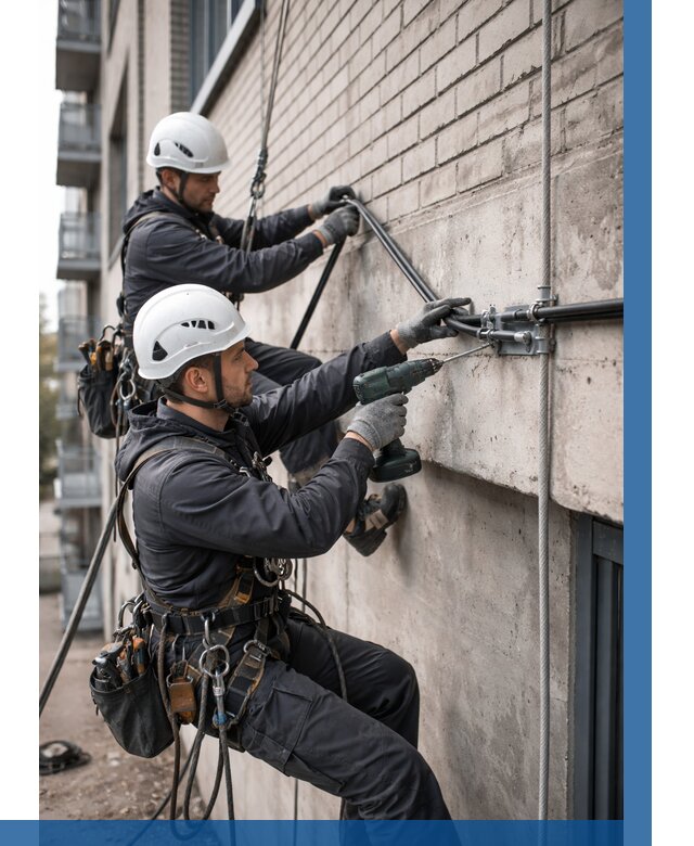 Крепление кабеля на фасаде в Павловском Посаде от 356 р. | ВЫСОТНИК-Пвл