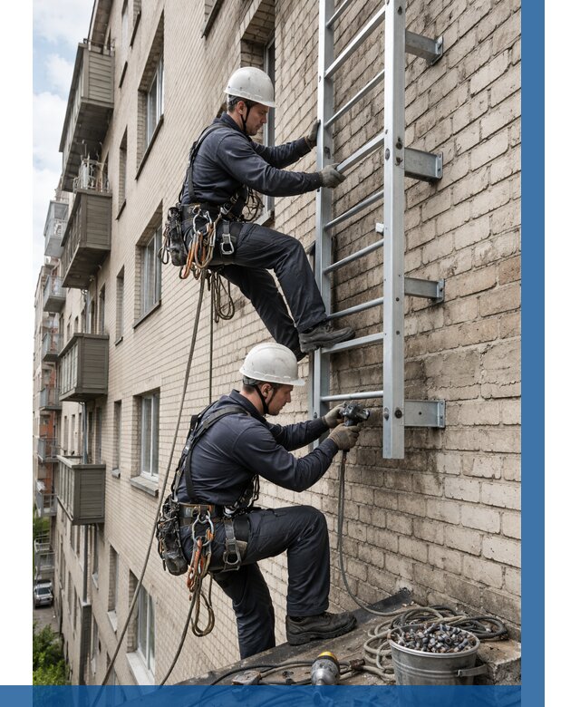 Монтаж пожарной лестницы в Павловском Посаде от 25405 р заказать у ВЫСОТНИК-Пвл