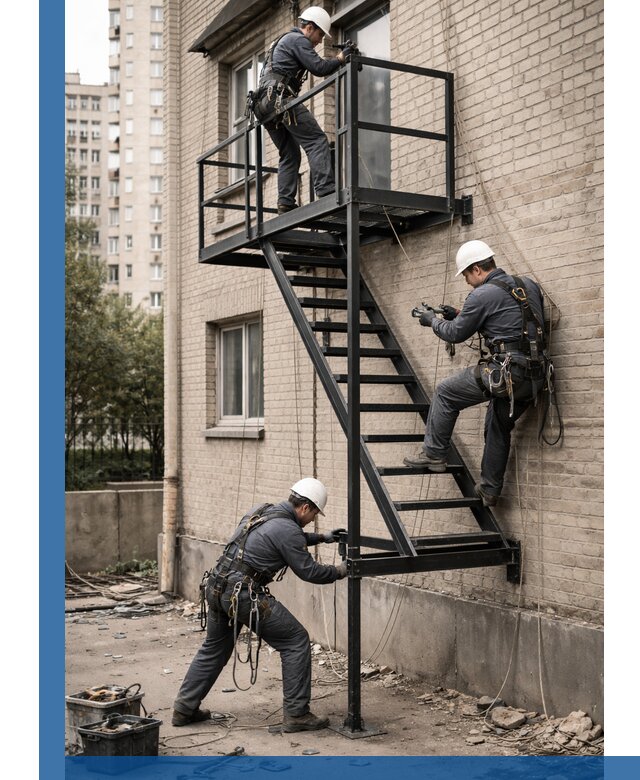 Монтаж пожарной лестницы в Павловском Посаде, установка и крепление