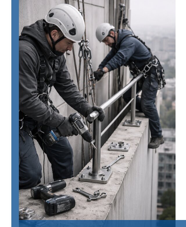 Монтаж перил на высоте в Павловском Посаде для жилых и промобъектов