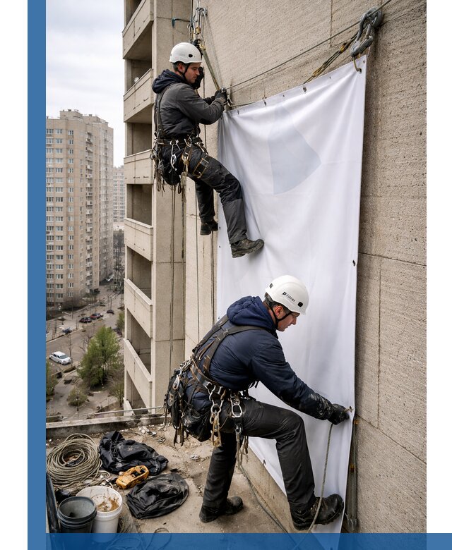 Профессиональный монтаж баннеров на фасаде в Павловском Посаде