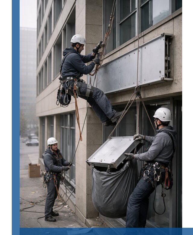 Демонтаж рекламной вывески с высотными работами в Павловском Посаде