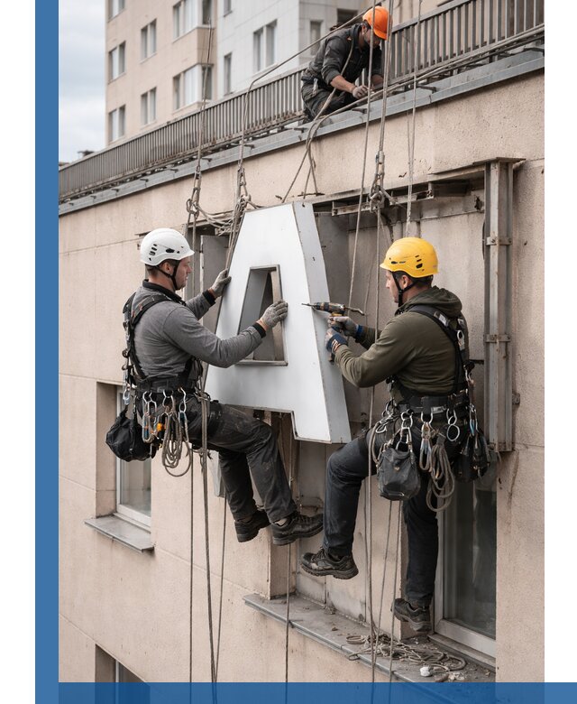 Ремонт и восстановление наружных вывесок на высоте в Павловском Посаде