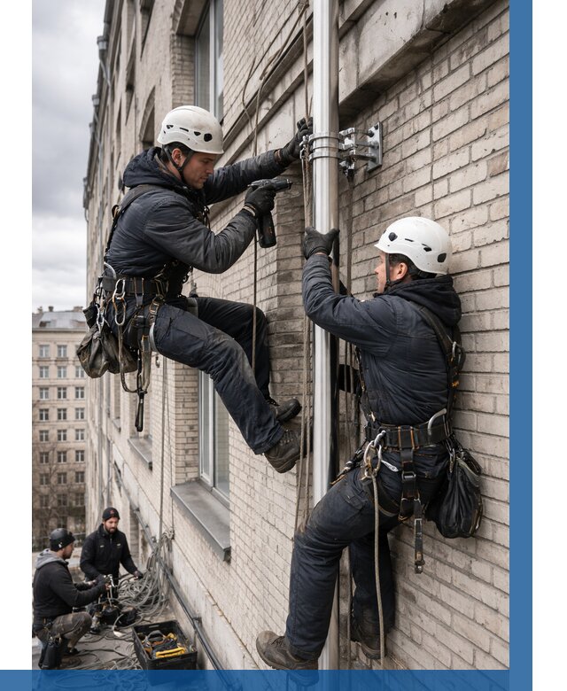 Монтаж флагштока на здании в Павловском Посаде от 6605 р. | ВЫСОТНИК-Пвл