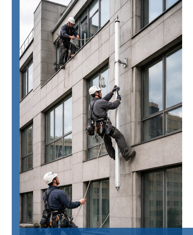 Монтаж флагштока на фасаде здания с креплением и герметикой в Павловском Посаде