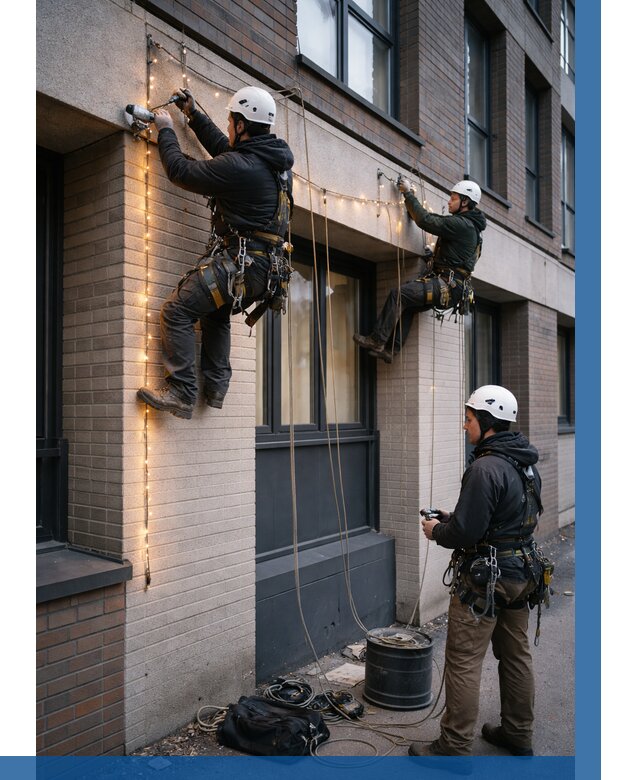 Монтаж гирлянд на фасаде в Павловском Посаде от 3557 р. | ВЫСОТНИК-Пвл