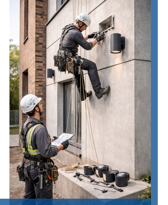 Монтаж фасадного освещения в Павловском Посаде от 2541 р. | ВЫСОТНИК-Пвл