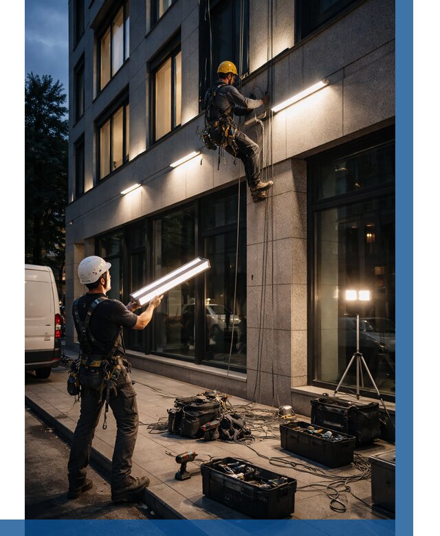 Монтаж архитектурной подсветки здания в Павловском Посаде от 2541 р.|ВЫСОТНИК-Пвл