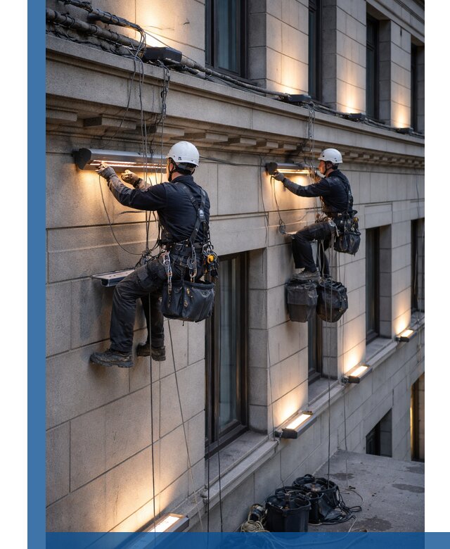 Монтаж архитектурной подсветки фасадов зданий в Павловском Посаде