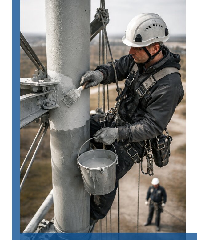 Покраска мачт связи в Павловском Посаде промышленными альпинистами