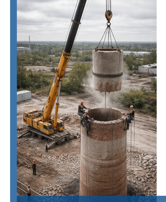 Демонтаж дымовой трубы в Павловском Посаде с гарантиями безопасности