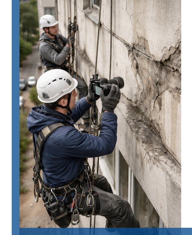 Фотофиксация дефектов фасада с высотной съемкой в Павловском Посаде