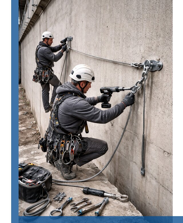 Монтаж анкерных линий высотной безопасности в Павловском Посаде